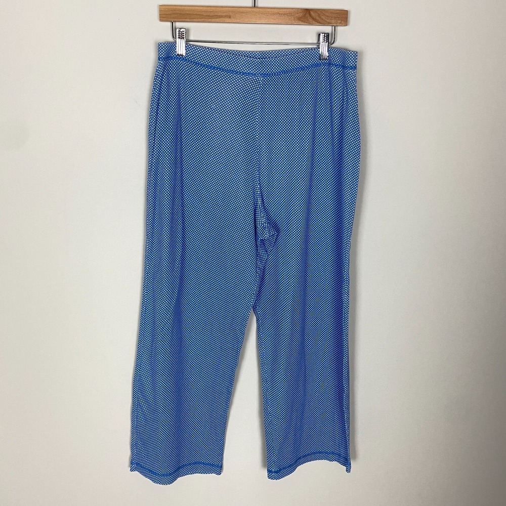 Talbots Pull On Pants Womens Large Blue Polka Dot Casual Comfy Wide‎ Leg Lounge